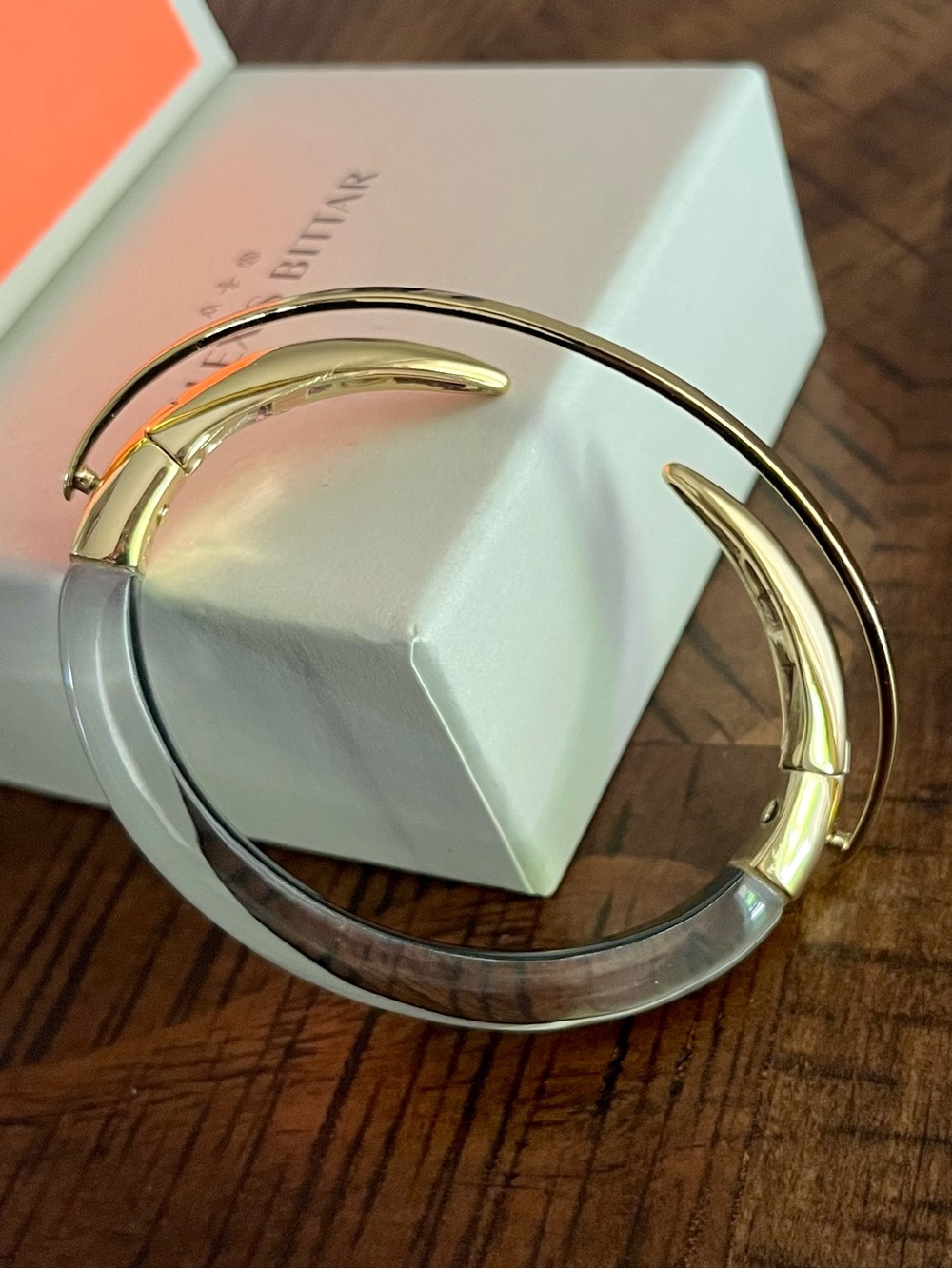 Alexis Bittar Orbital Lucite Dark Grey Black & Golden Bangle Bracelet - Picture 7 of 17